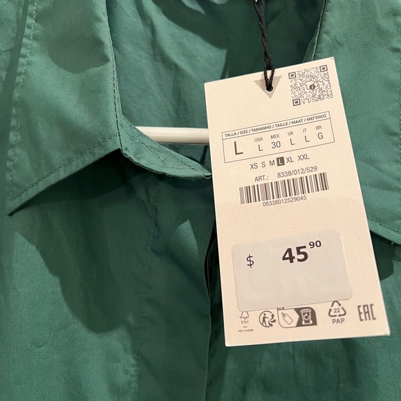 Zara Green Button Down Short Sleeve Shirt - Picture 3 of 4